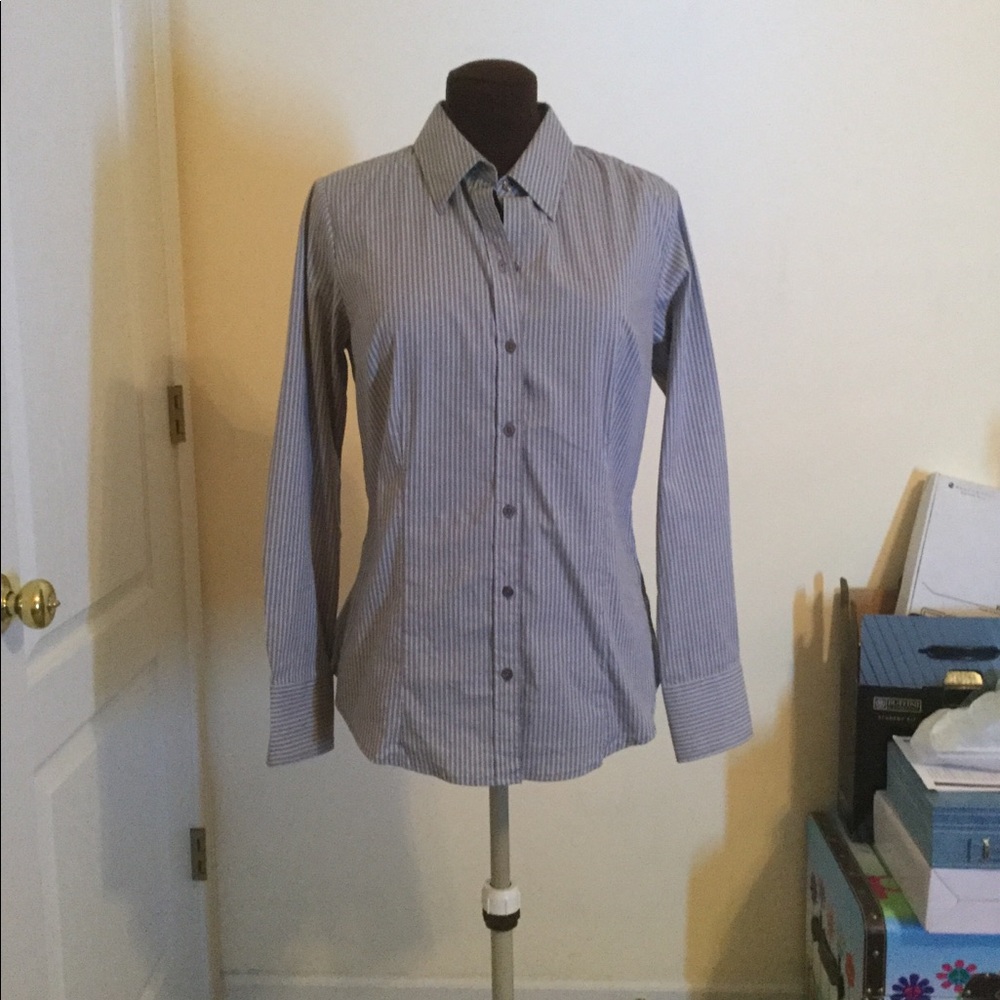 Gray striped button down long sleeve shirt